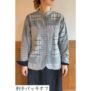 BlueTrick Okayama Stand Collar Shirt with Sashiko Patch Sz M Japan Shacket
